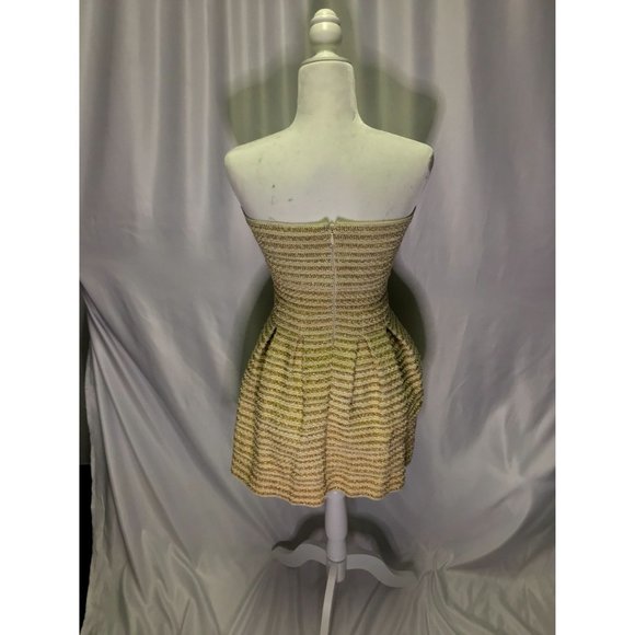 Strapless Gold Shimmer Mini Dress Size 2 Small - Picture 5 of 9